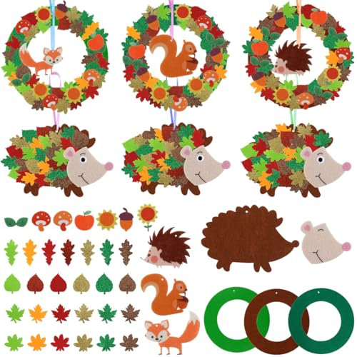 Herbst Basteln für Kinder, Filz Bastelset für Deko, Herbstdeko Basteln, 9 Stück Igel und Kränze Bastelset für Dekoration Fenster, Tür Wände, Herbstbasteln Set Kinder für Aktivitäten in Schule