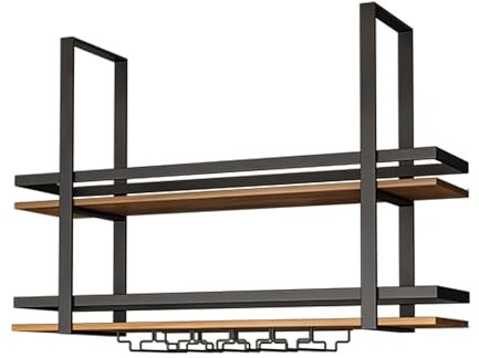 Decke Weinregal Weinglasregale, 2-lagiges Deckenmontage Lagerregal Schwebendes, Industrie Deckenregal Hängeregal, Deckenregal Weinregal Mit Glashalter, Für Küchen Bar Restaurant Café(100x80x30cm)