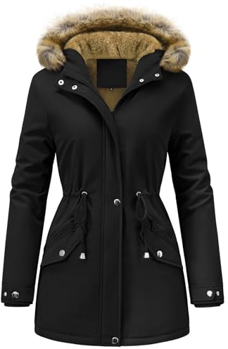 FemiChic Winterjacke Damen Lang Wintermantel Warm Mantel Parka Jacke Gefüttert Winter Grosse Grössen Winterparka Softshellmantel Wasserdicht Übergangsjacke Winterjacken Outdoor