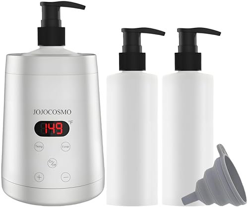 JOJOCOSMO Heated Massage Oil Heater – Electric Hot Oil Warmer & Bottle Set for Professional & Home Spa Use – Fast 360° Heating (86℉-149℉) & 24H Timer Function,2 Warmers Bottles,50W, Sliver