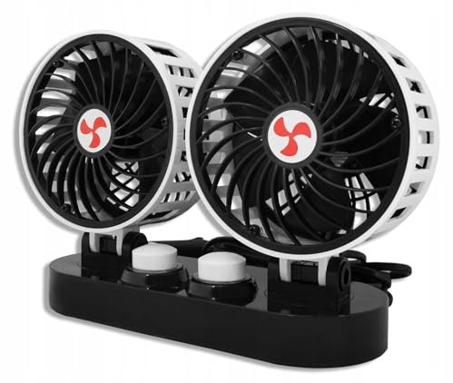 LTC - Ventilator Auto Doppelt - Ventilator Klein, Oszillierend - mit Zigarettenanzünder Anschluss, Kabel 2 m lang, Durchmesser 2 x 5 Zoll - Reise Ventilator Auto, Leise - 24V - 128x18x75mm
