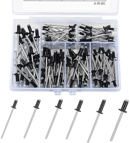 ROLMZJX 180 rivetti in alluminio nero ciechi rivetti, Rivetti Ciechi con Testa Tonda Piatta in 6 Misure M4/M3.2 X 8 mm, M3.2 X 10, M3.2/M3/M2,4 X 6 mm