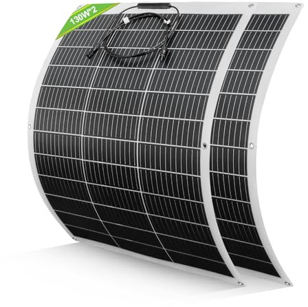 ECO-Worthy Panel solar flexible de 260 W, 12 V, tipo N, 18BB para balcón | 2 módulos de panel solar monocristalino de 130 W, 12 voltios, energía fotovoltaica para autocaravana, hogar, barco, cobertizo
