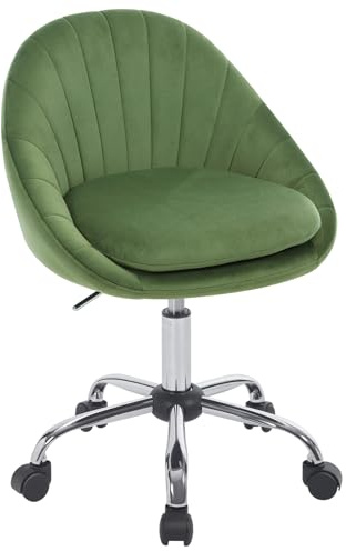 WOLTU Homeoffice stol, kontorsstol ergonomisk, sminkstol roterbar, snurrstol med hjul, skrivbordsstol 150 kg, för arbetsrum sovrum, sammet, grön, BS167dgn