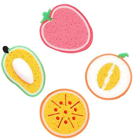 SEWOART Dicke Spülschwämme für die Küche 4 Stück Reinigungsschwämme in Fruchtform weich Kratzfest spülmaschinenfest
