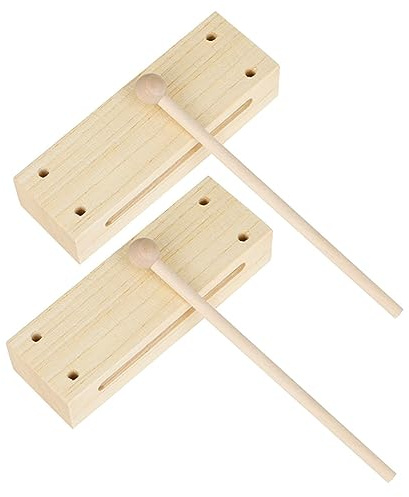 VICASKY 2sätze Wooden Percussion Instrument Mit Holzklappern Und Schlägeln Handliches Orff-Musikinstrument Für Musikunterricht Naturklangvolle Holzrhythmus-klötze Vielseitig Für Erwachsene