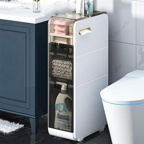 MEWVABKW Schmaler Lagerschrank mit 2/3 Ebenen, schmaler Schubladen-Lagerturm, schmaler Lagerschrank groß mit durchsichtigen Schubladen und Rollen, Badezimmer-Unterschrank, Lagerwagen für Badezimmer,