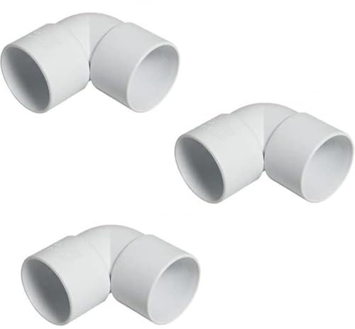 40mm White Solvent Waste Pipe Fittings, 90-Degree Knuckle Bend Connectors, Pack of 3