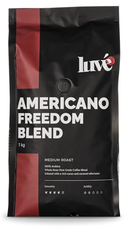 Luve Americano House Blend Coffee Beans 1kg – Medium Roast 100% Arabica – Fresh Roasted UK – Premium Quality Intense Whole Coffee Beans with Cacao & Caramel Notes – Smooth Crema