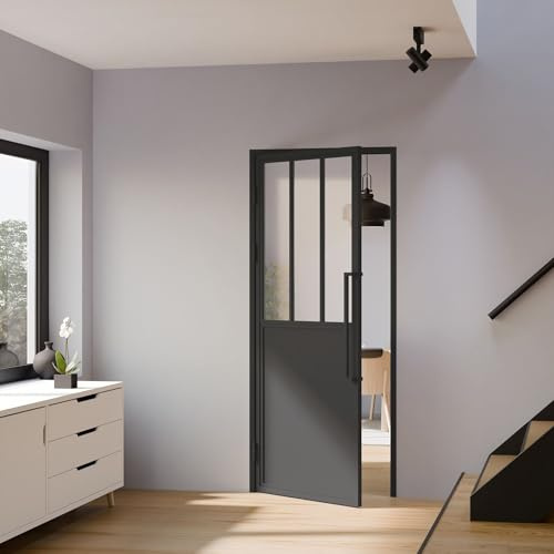 inova Glastür Komplettset 830x2115mm links mit Beschlag und Zarge Griffstange Drehtür