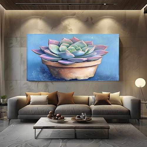 ZORYAN Sukkulenten-Studie Wandbilder Dekoration Wohnzimmer Leinwand Bilder Terrakotta-Topf-Detail Leinwandbild Schlafzimmer Deko, Groß Kunstdruck Art Wanddeko Bild Decor Canvas 70x140 cm Rahmenlos
