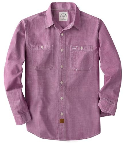 Dubinik Chambray skjorta herr 2 bröstfickor bomull långärmad button down komfort fritid arbete normal passform, Djup pulversnö, M