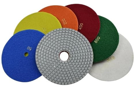 Juego de 7 Almohadillas de Pulido de Diamante húmedo de 200 mm y 8 Pulgadas, Papel de Lija abrasivo para mármol, Granito, hormigón, Piedra, Lijado y Pulido (7 Unidades, 100 Unidades)