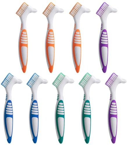 YUZHEDM 9 Pièces Brosse Interdentaire, Brosette Dentaires, Têtes à Double Ergonomique Brossette Nettoyante Dentier, Brosse à Prothèses Appareil Dentaire Double Angle, Poignée PP, pour Soins de Denture