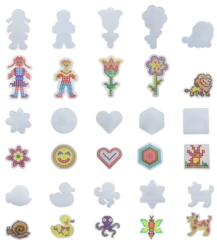 Ziyonix 15 Stück Bügelperlen Platten Set 5mm, Transparente Bügelperlen Steckplatten mit 15 Bunte Vorlagen, Perlen zum Basteln Schablonen für Erwachsene, DIY Zubehör Geschenk für Männer und Frauen