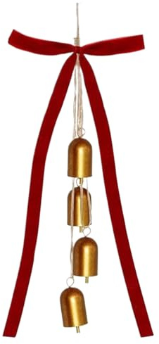 Campana de Navidad – Lazos para coronas de Navidad | Accesorio rústico con cencerros de vaca colgantes, decoración navideña duradera para salones, patios, porches y decoraciones de temporada, 60 x 32