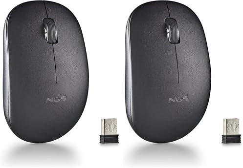 NGS Fog Pro Black - Souris sans Fil, Souris Optique 1000 DPI, Interface Nano USB, Boutons Silencieux, 2 Boutons et Molette de défilement, Plug and Play, Ambidextre, Couleur Noire (Lot de 2)