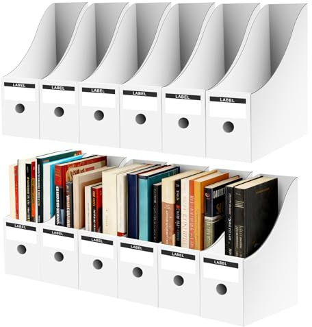Woobroo 12 Pack Magazine Holder, Magazine File Holder, Cardboard A4 Size Desktop Organiser with Labels, for Home School Office Magazine File