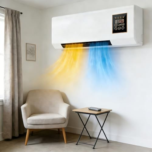 2 In1 Mini Wall Mounted Air Conditioner Fan, Portable Cooling And Heating Air Conditioners Heating System for Bathroom Office Bedroom RV, Ac and Heater Combo Unit(White)
