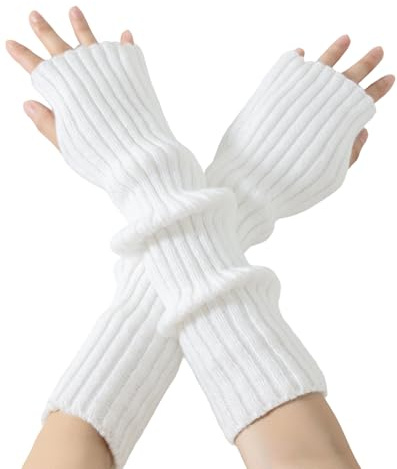 Yawlsow Arm and Leg Warmers for Women Girls Y2k Knit Leg Warmer Kawaii Lolita Goth Harajuku Streetwear Grunge Accessories (arm White, One Size)