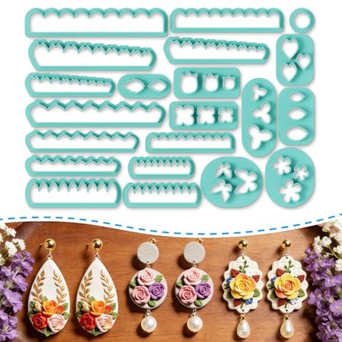 ORIGACH 21 Cortadores de arcilla polimérica, diseños de Flores en 3D | cortadores de aretes de arcilla para pendientes, juego de cortadores para DIY joyas de arcilla polimérica