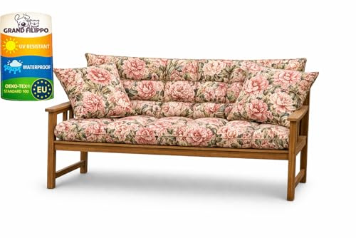 Filippo Bankauflage 180x50x60 - Sitzkissen Outdoor für Hollywoodschaukel mit zwei Kissen 45x45 cm - Bankkissen Wetterfest, Beständig Gegen Schimmel, Handgefertigt mit Befestigungsschnüre