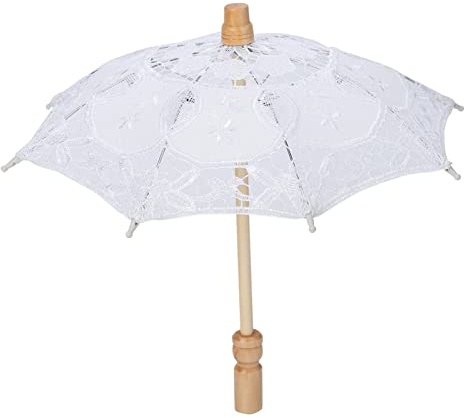 YWBL-WH Spetsparaply, Handgjort Sidenparasoll med Broderier, Elegant Bröllopsfotograferingsrekvisita för Bröllop (S 550ml 8000mah)