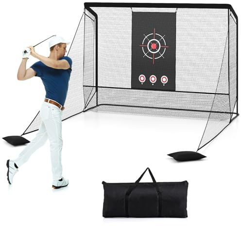 COSTWAY Golf övningsnät, golfnät med hopfällbart sidonät och golvnät, chipping träningsnät inklusive bärväska och 2 sandsäckar, bärbar träningshjälp utomhus för hem, bakgård
