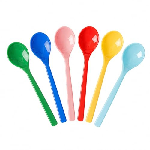RICE Melamin Teelöffel 6er Set Solid Colors, bunte kleine Löffel aus BPA-freiem Melamin, Dessertlöffel, Joghurtlöffel, Kaffeelöffel, Mehrfarbig