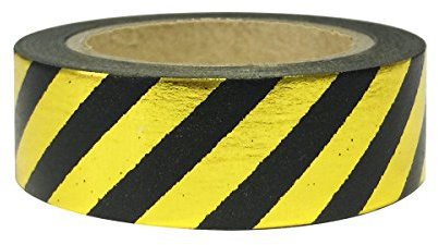 Wrapables Colorful Washi Masking Tape, Metallic Diagonal Black and Gold Stripes