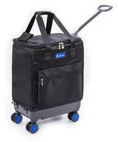 Handy Sandy Roler Bag, Fold Flat Patent Reusable Grocery Bag On Wheels, Shopping Trolley, Rolling Tote, Zipper Closure, Lightweight, Folds Flat -Blue