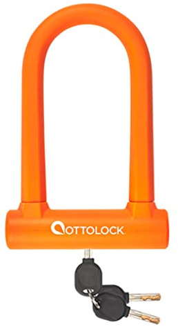 OTTOLOCK Sidekick Compact U-Lock - Heavy Duty Anti Theft Bicycle U-Lock with Keys, Silicone-Coated, Bike Accessories, Orange