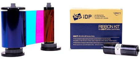 IDP Genuine SMART-31 and SMART-51 Series Card Printer Ribbon - YMCKO Color, Resin Black & Overlay Panel Ribbon w Cleaning Roller, 250 Cards/roll (Not Compatible with IDP Solid Printers)