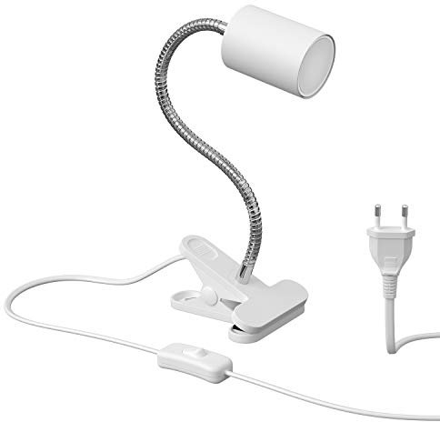 ledscom.de Klemmleuchte WAIKA Schwanenhals Schalter weiß matt + LED Lampe warmweiß 3-Stufen Dimmen 500lm