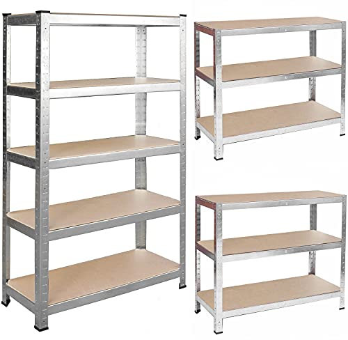 Humberg Regal Kellerregal Lagerregal Schwerlastregal mit Stahlgestell Metall Belastbar bis 1000 kg 5 Ablagen 30 x 75 x 150 cm Silber