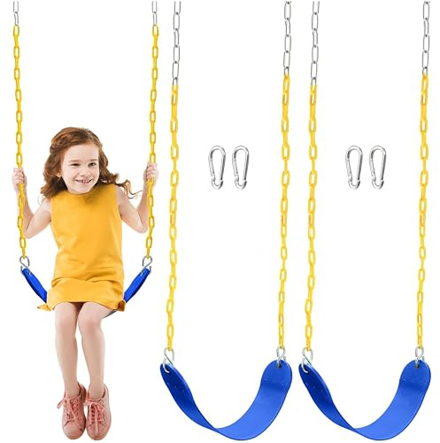 TURFEE 2 Pack Swing for Outdoor Swing Set, Swing Seat Replacement Kit with 66 Heavy Duty Chains, 4 Snap Hook for Kids Outdoor Play Playground, Trees, Playground (Blue)