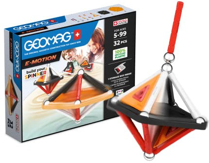 Geomag - E-Motion Panels - 32 Stück - Magnetische Konstruktionen Zum Kreisel Bauen Für Kinder Ab 5 Jahren - Hergestellt In Der Schweiz - 100% Recycelter Kunststoff - Dynamisches Spielzeug