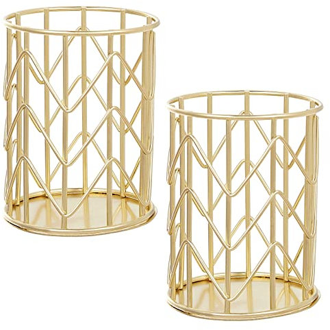 2 Stücke Stiftehalter Gold Mode Metall Durchbrochen Pinselhalter Eisenkunst Schreibgerätehalter Make-up Pinsel Organizer für Büro Haushalt Schule(golden)