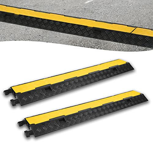 Froadp Canali per cavi da pavimento, 100 cm, con 2 canali, protezione anti-attraversamento, in gomma, per parcheggi, officina, magazzini (2 pezzi)