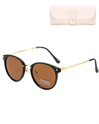 Cleoxyge Fashion Sunglasses for Women Men Polarized Metal Fashion Ladies Sunglass UV400 Oval Elegant for Ladies Teen Girls Men (Gradient Brown Lens/Blackgold Frame)