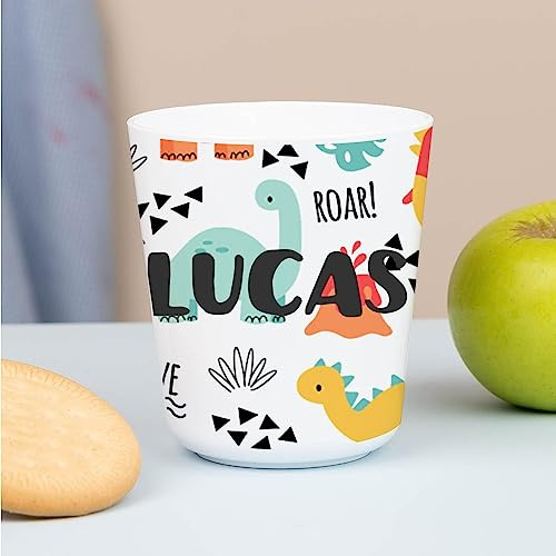 Wanapix | Kunststoffbecher mit Namen für Kinder | Unzerbrechlicher Trinkbecher Personalisierter | Schule/Kindergarten| BPA freier | 235ml | Dinosaurier