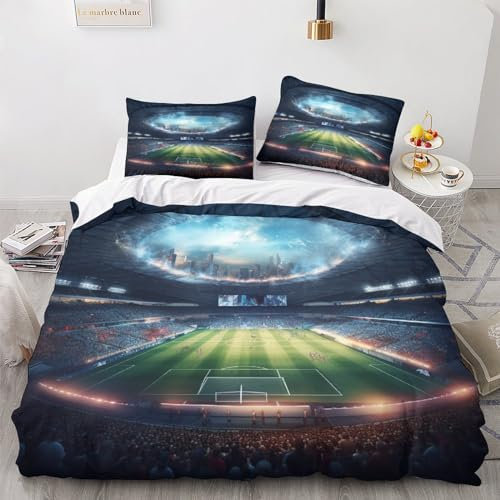 OPSREY Football Field Lavable Literie Fermeture À Glissière Microfibre Soccer Housse De Couette Luxe Parure De Lit Chaleur Linge De Lit Hygroscopique Comfort Cover Double（200x200cm）