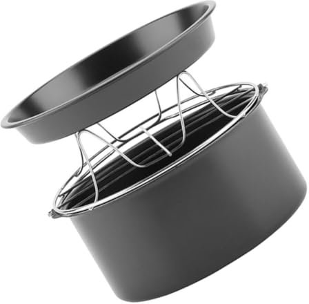 NAMOARLY 9 Zoll Backform Satz Aus Edelstahl Mit Antihaftbeschichtung Pizzapfanne Dampfgestell Für Heißluftfritteuse Vielseitiges Airfryer Zubehör Zum Backen Grillen Und Rösten