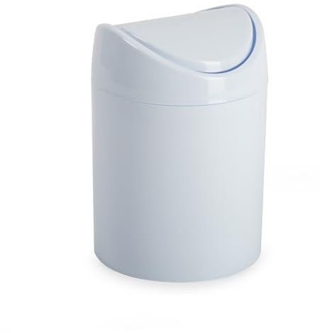 CABLEPELADO Papelera basculante plástico para mesa, Mini Basurero de Mesa, Cubo de Basura para Escritorio, Papelera de Oficina Pequeña, Papelera de Plástico con Tapa Basculante, 1.4 Litros, Blanco