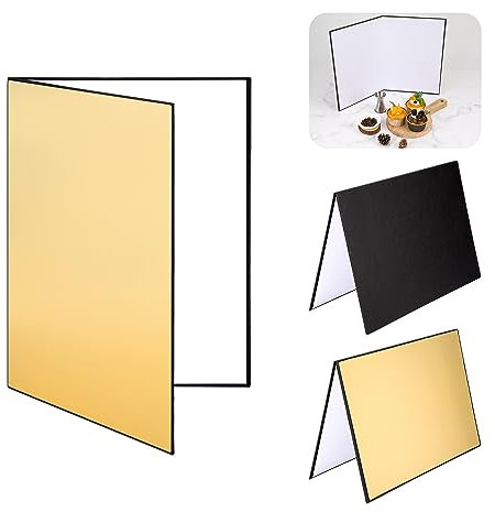 3 en 1 Réflecteur de Lumière A4 Pliable pour Photo Produit et Photographie d'Aliments - Carte de Table 29 * 21cm (Or/Noir/Blanc)