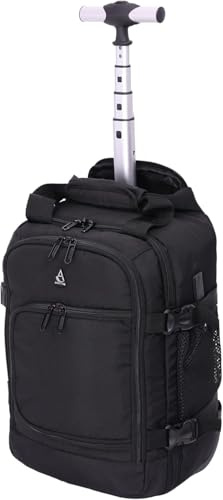 Aerolite Ryanair Sac à dos à roulettes 40 x 20 x 25 cm avec 2 roues recyclées et respectueuses de l'environnement avec poignée extensible, Noir 2024, 40x20x25 cm, Sac à dos