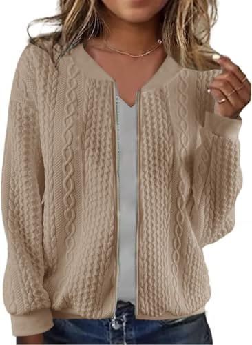 kipfall Women's Full Zip Sweatshirt Jacket Stand Collar Hoodless Outerwear Casual Coat with Pockets
