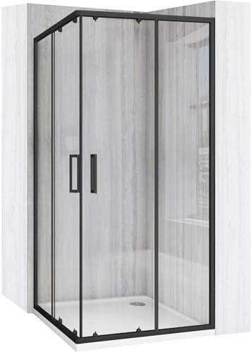 VBChome Duschkabin 80 x 80 cm svart 190 cm 5 mm hörningång kvadrat duschvägg skjutdörr duschavskiljare klart säkerhetsglas dusch duschskiljevägg