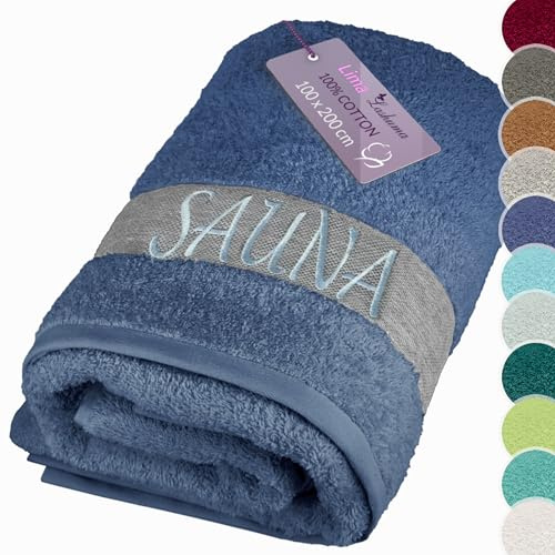 Lashuma bastuhandduk män 100 x 200 cm, lima stor strandhandduk XXL blå – jeansblå
