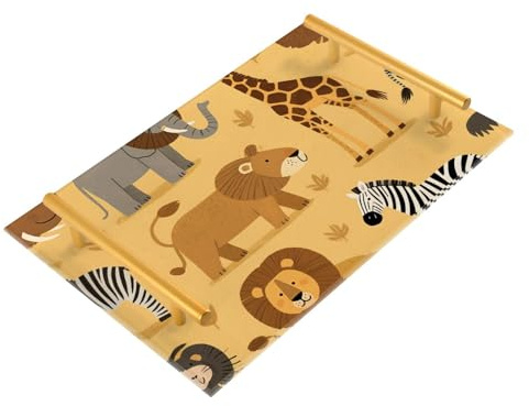 Savannah - Bandeja decorativa con asas con diseño de animales, bandeja de mesa de café para joyas, perfumes para granja, servir charola para comida